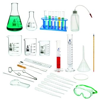 Basic set of glass and laboratory equipment
