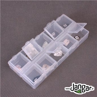 A collection of small 10 rocks in a box with lids