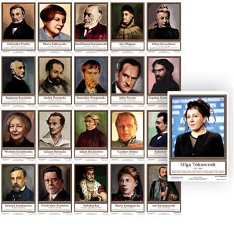 Set of 21 charts: Portraits of Polish writers