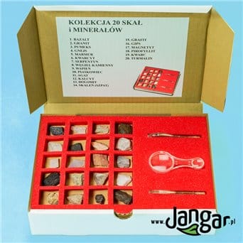 Collection of 20 rocks and minerals with magnifying glasses - jangar.pl