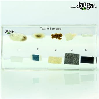 Fiber/yarn and fabric samples - 10 specimens embedded in plastic - jangar.pl
