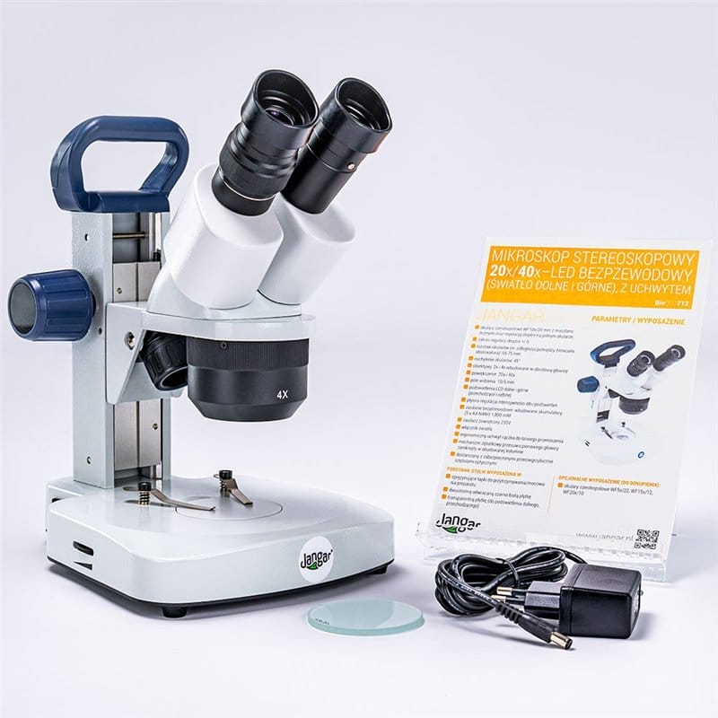Stereoscopic Microscope 20x/40x-LED Cordless, (High and Low Light), with handle