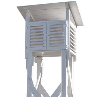 Weather station, wooden, house-type with stand, stairs and anchors