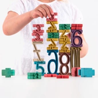 Number tower for learning addition, set 34 numbers in Montessori colors