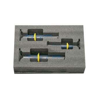 A set in foam: 3 boro measuring cylinders (10,25,50 ml)