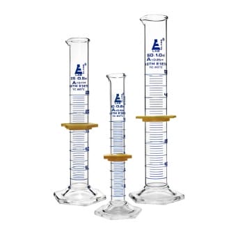 A set in foam: 3 boro measuring cylinders (10,25,50 ml)