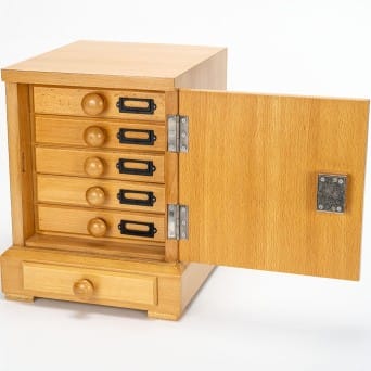 Wooden cabinet with 6 drawers for microscope slides, lockable