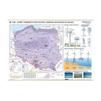 Mapa ścienna: OZE - strefy energetyczne wiatru i energia wiatrowa w Polsce 160x120 cm