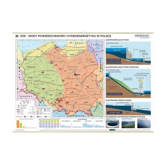 Mapa ścienna: OZE - wody powierzchniowe i hydroenergetyka w Polsce 160x120 cm