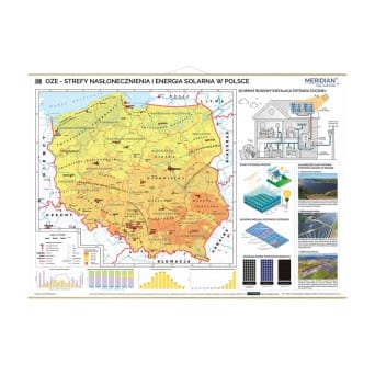 Mapa ścienna: OZE - strefy nasłonecznienia i energia solarna w Polsce 160x120 cm
