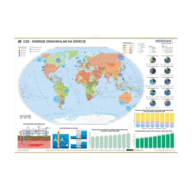 Mapa ścienna: OZE - Energie odnawialne na świecie 160x120 cm