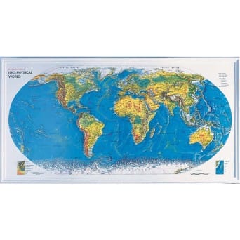 Ścienna wytłaczana mapa geofizyczna świata