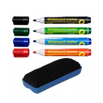 Whiteboard markers set of 4 colours with sponge