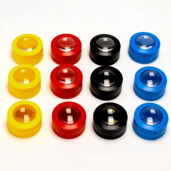 Split of 12 coloured 5x/50mm LED magnifiers